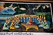 Yangon Myanmar. Shwedagon Pagoda (the Golden Stupa). Details of the panels at the sides of the  southern stairway narrating the legend of the of Shwedagon Paya. 